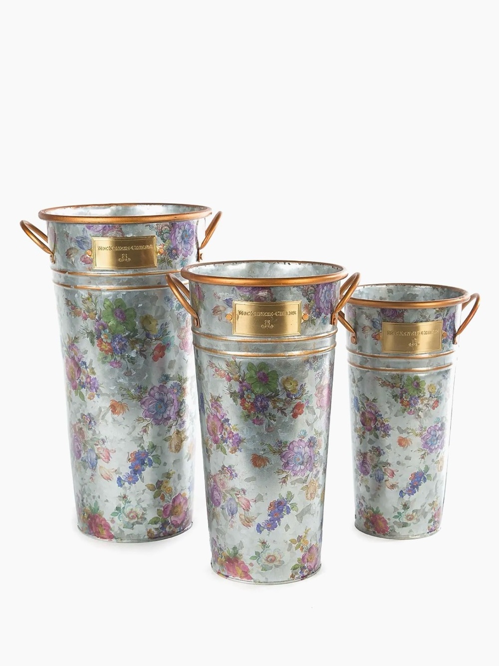 New Mackenzie Childs Flower Market Galvanized Flower Buckets | Set of 3